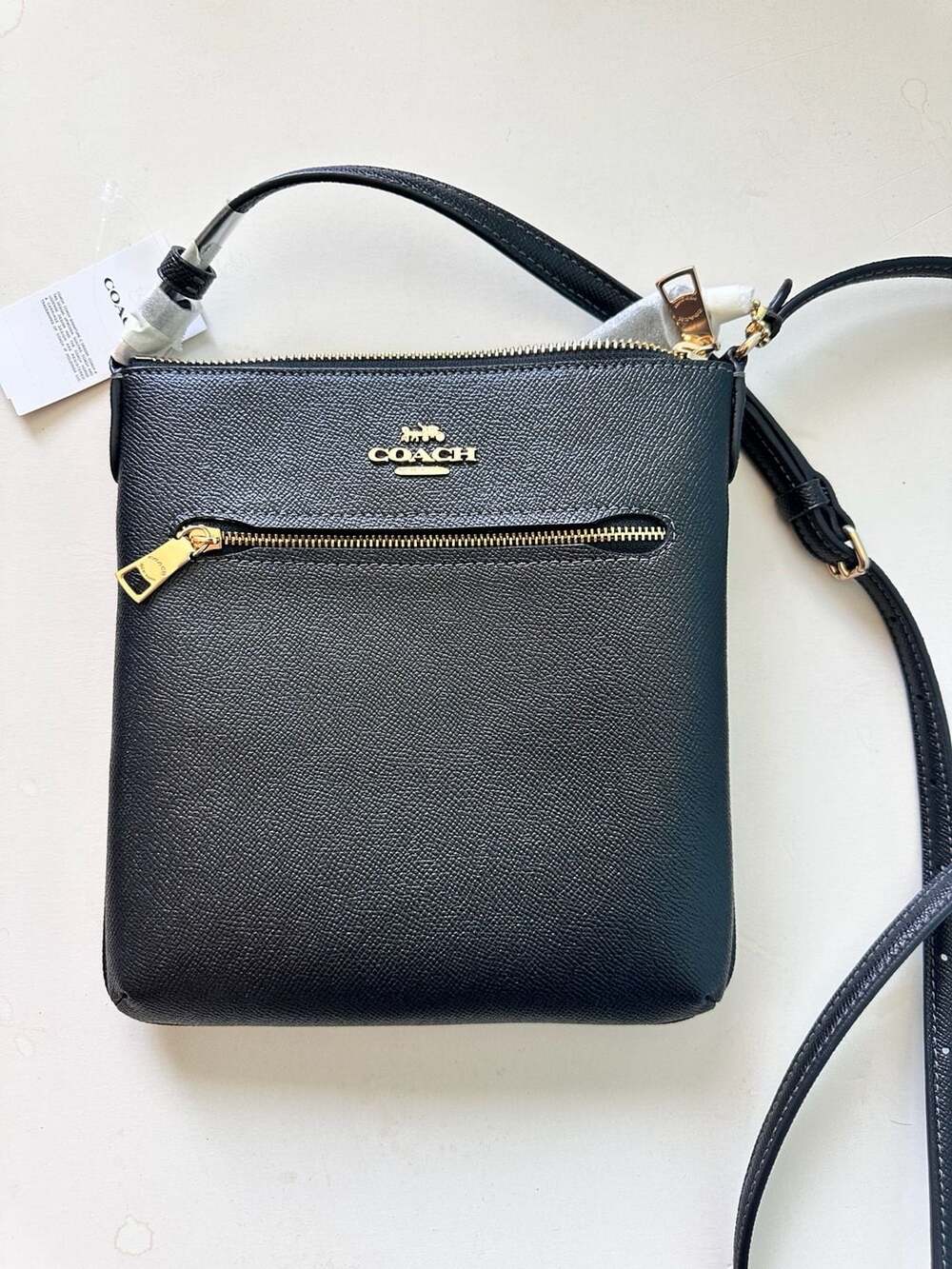 Coach XGRN Mini Rowan File Bag Black Crossgrain Leather